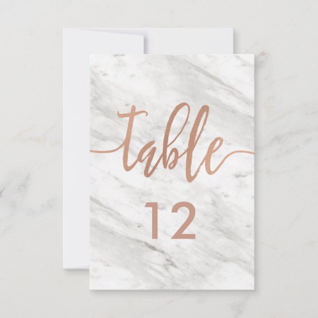 Invitation Plan de table en marbre blanc et or rose (Devant)