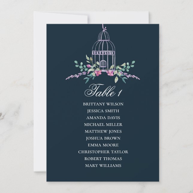 Invitation Plan de table floral à cage d'oiseau. Fleur de mar (Devant)