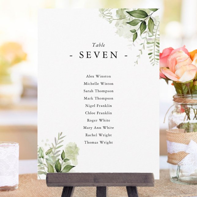 Invitation Plan de table floral à verdure élégante Numéro de  (Elegant Greenery Floral Seating Plan Table Number)