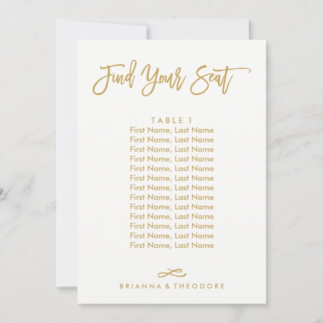 Invitation Plan de table individuel lettrage chic or (Devant)