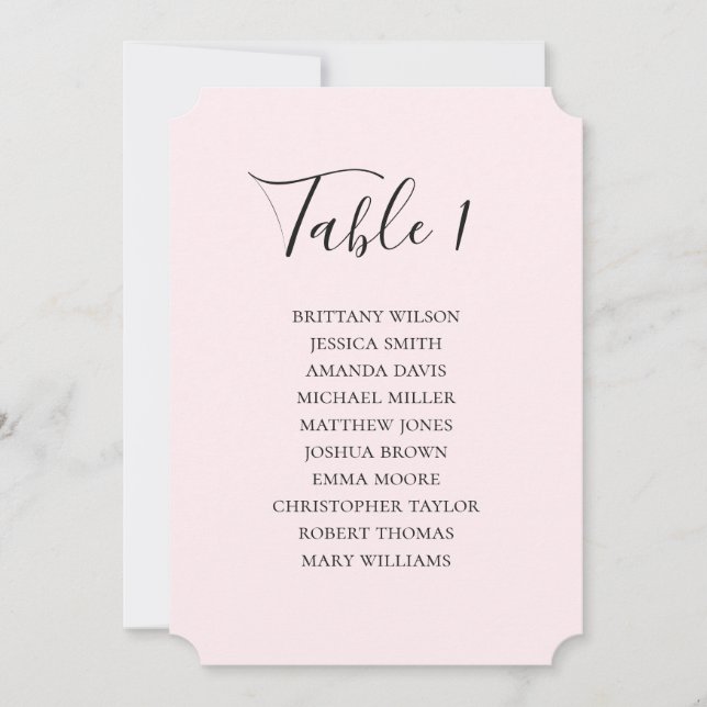 Invitation Plan de table minimaliste de mariage rose pâle (Devant)
