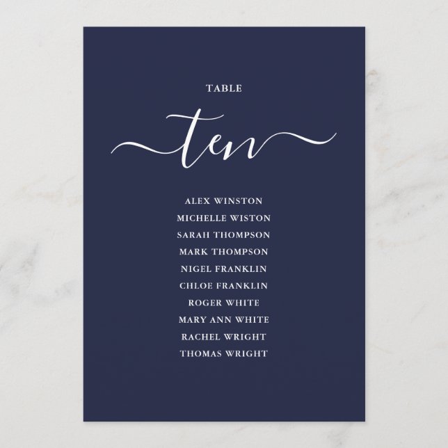 Invitation Plan de table numéro 10 écriture bleu marine (Devant)