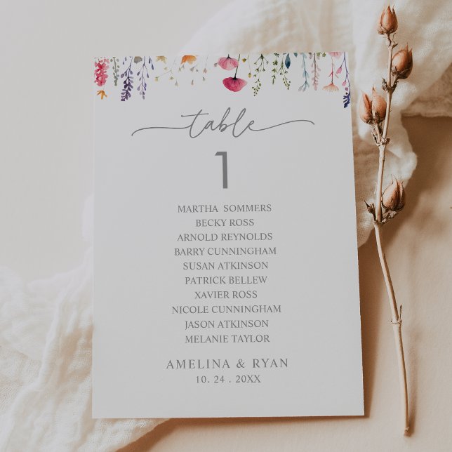 Invitation Plan de table numéro 1 des fleurs sauvages de prin (Créateur téléchargé)