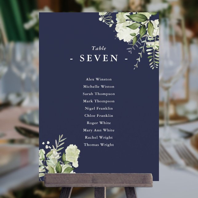 Invitation Plan de table numéro en bleu marine verdure (Navy Blue Greenery Seating Plan Table Number)
