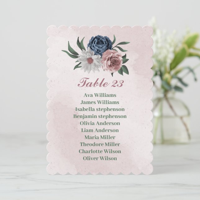 Invitation plan de table romantique rose bleu blanc verdure  (Debout devant)