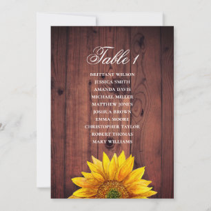 Invitation Plan de table tournesol. Grange en bois rustique d