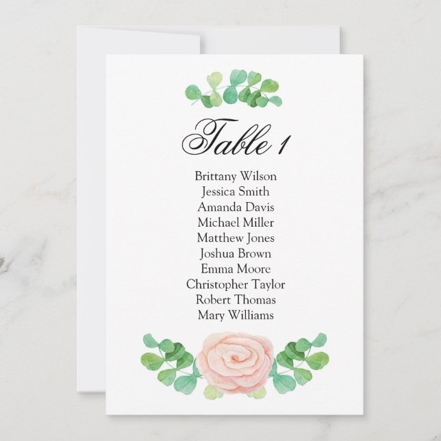 Invitation Plan de table vert d'été. Plan de table de mariage (Devant)