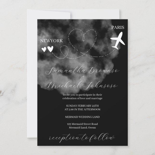 Invitation Plan de vol de destination noire à l'étranger mari (Devant)