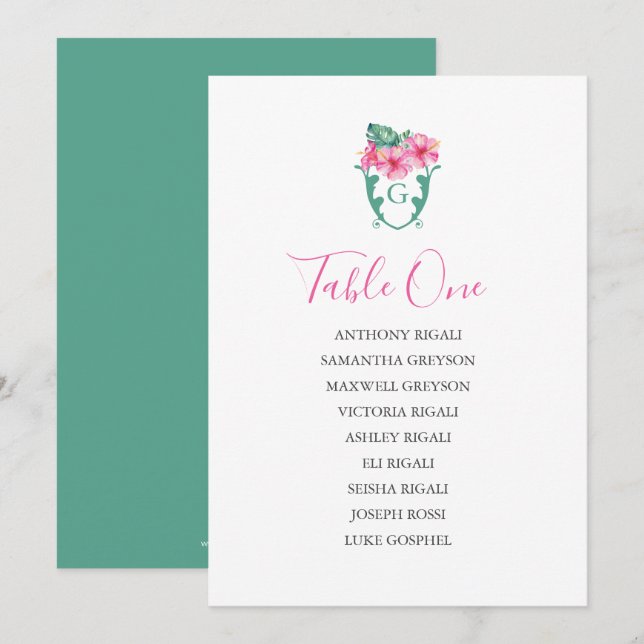 Invitation Plan du tableau des Mariages tropicaux (Devant / Derrière)