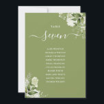Invitation Plan Floral Moss Green Numéro du tableau<br><div class="desc">Ces élégants numéros de table feuille mariage vert mousse verte peuvent être personnalisés avec le plan de séjour de vos invités dans la typographie chic. Les cartes sont imprimées à l'avant et à l'arrière (recto double). Conçu par Thisisnotme©</div>
