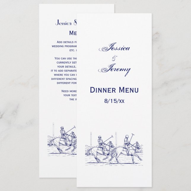 Invitation Plan Polo Stylisé vintage #2 Menu Bleu (Devant / Derrière)