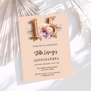 Invitation Planche à pêche rose or pêche luxe floral Quincean