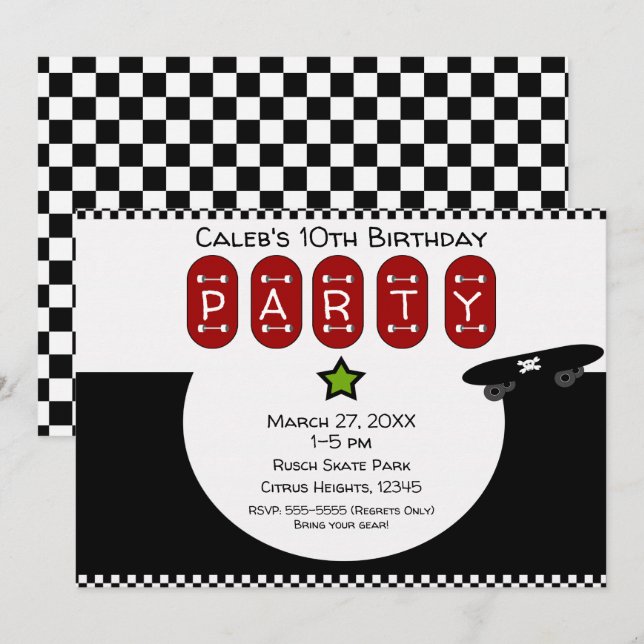 Invitation Planche à roulettes Demi-Tube Anniversaire de Plan (Devant / Derrière)