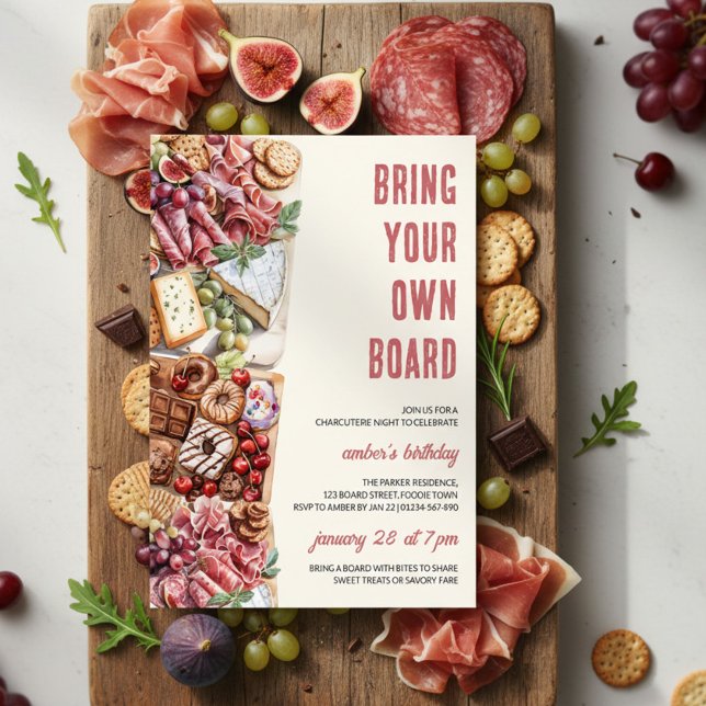 Invitation Planche de charcuterie rustique "Apportez votre pr (BYOB Charcuterie Night invitation - perfect for birthdays to backyard movie nights)