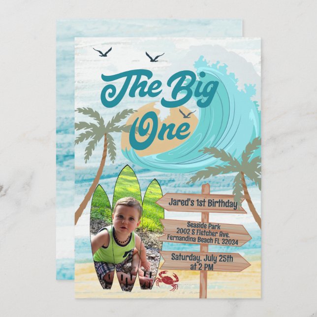 Invitation Planche de surf Big Wave Surf Custom Photo The Big (Devant / Derrière)