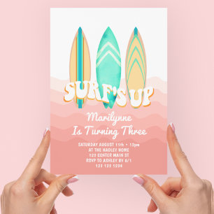 Invitation Planche de surf rose 3e anniversaire