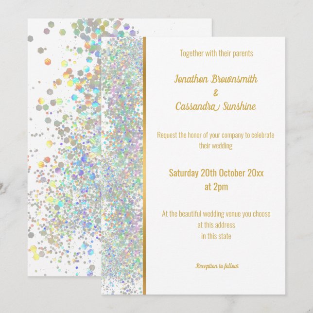 INVITATION PLANCHER HOLOGRAPHIQUE SPOT BLANC OR MARIAGE (Devant / Derrière)