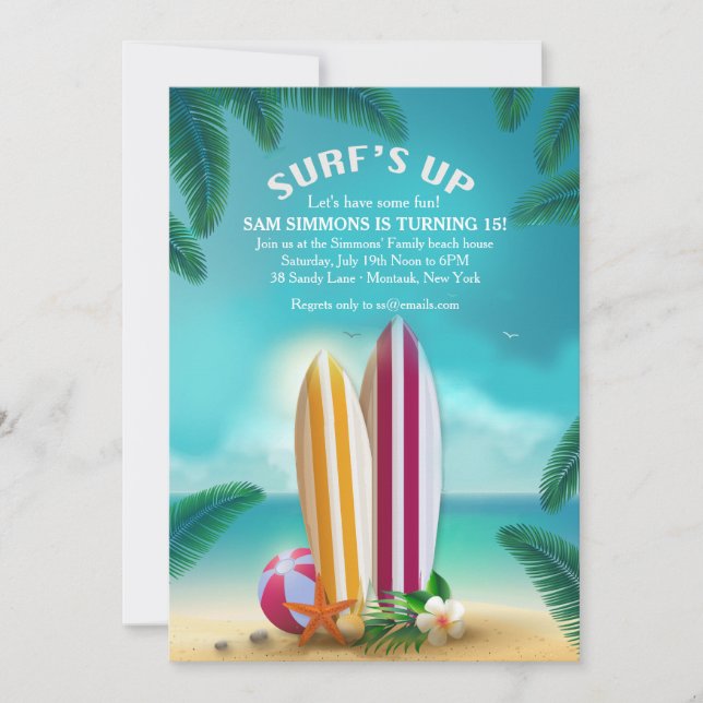 Invitation Planches de Surf Fête de Plage (Devant)