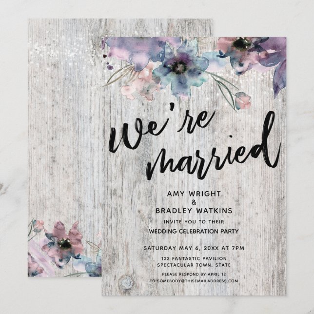 Invitation Planches Patinées Fleurs Lumières Nous sommes mari (Devant / Derrière)