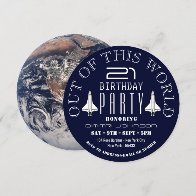 Invitation Planet Earth, navette spatiale fête d'anniversaire (Devant / Derrière)