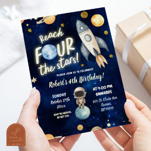 Invitation Planet Space Boy Atteindre Quatre étoiles 4e anniv