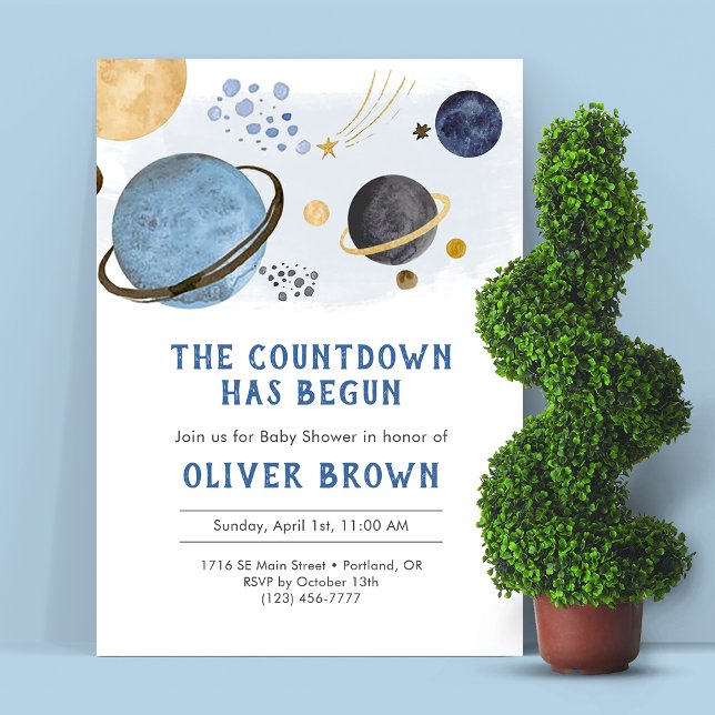 Invitation Planète aquarelle espace thème Baby shower (Créateur téléchargé)