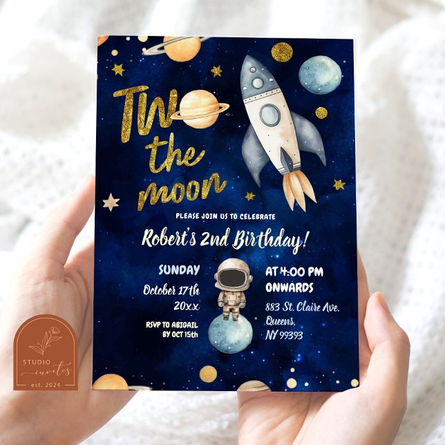 Invitation Planète Espace Astronaute Deux Pour La Lune 2e Ann (Créateur téléchargé)