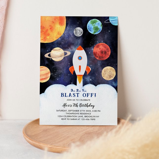 Invitation Planète Fusée Spatiale Anniversaire Blast Off (Créateur téléchargé)