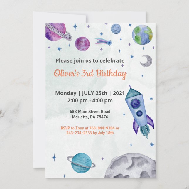 Invitation Planète Thème Garçon Anniversaire (Devant)