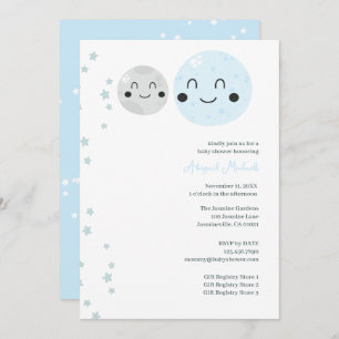 Invitation Planètes Bleues et Grises Bébé Fille Douche