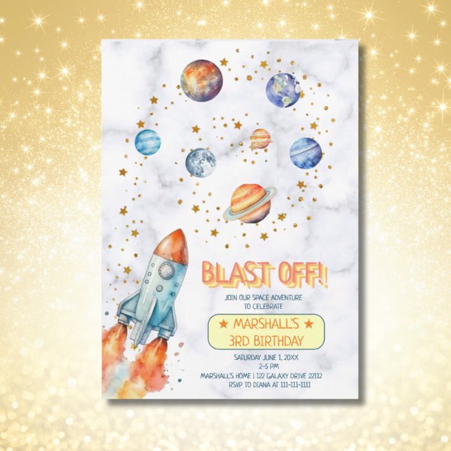 Invitation Planètes de la galaxie de l'espace extra-atmosphér (Outer Space Galaxy Planets Photo Birthday Invitation)