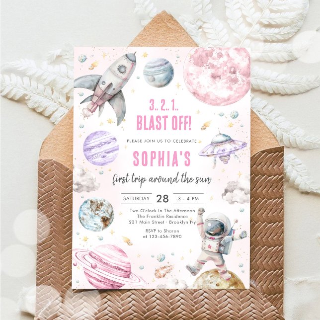 Invitation Planètes de l'espace astronaute fille anniversaire (Créateur téléchargé)