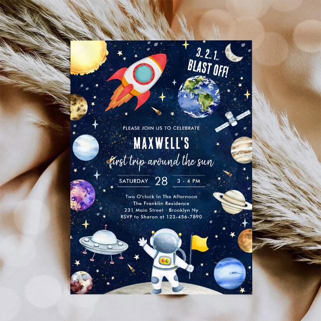 Invitation Planètes de l'espace astronaute garçon anniversair (Créateur téléchargé)