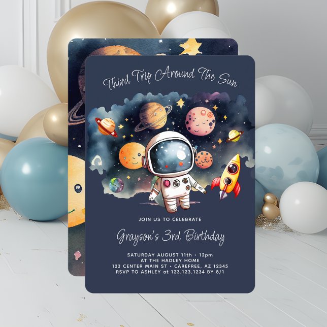 Invitation Planètes de l'espace extérieur Bleu 3e anniversair (Créateur téléchargé)