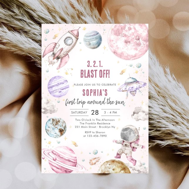 Invitation Planètes de l'espace extérieur Fille astronaute An (Créateur téléchargé)
