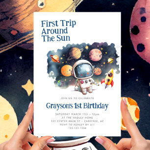 Invitation Planètes de l'espace extérieur Moderne 1er Anniver