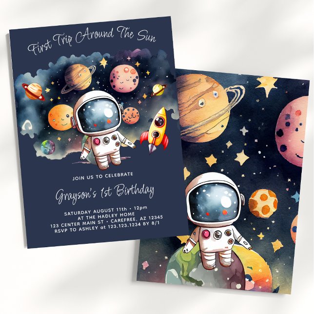 Invitation Planètes de l'espace extra-atmosphérique Bleu 1er  (Créateur téléchargé)