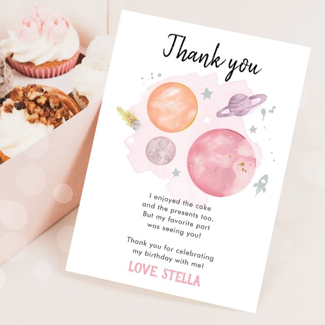 Invitation Planètes de l'espace galaxie fille rose merci (Créateur téléchargé)