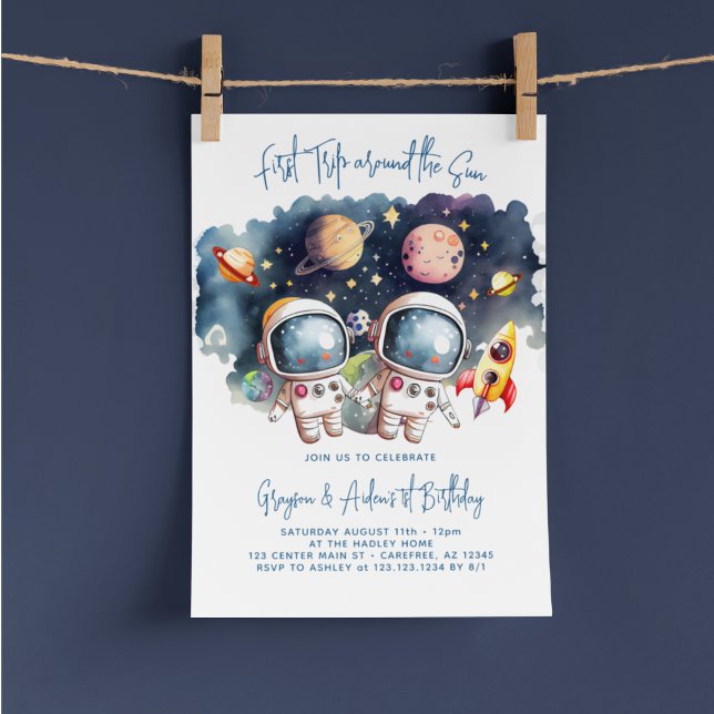 Invitation Planètes de l'espace Jumeaux Garçons 1er Anniversa (Créateur téléchargé)