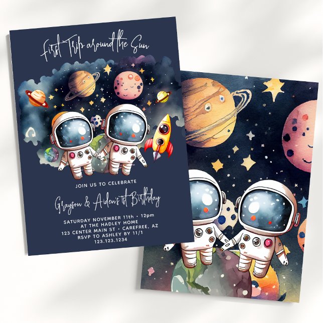 Invitation Planètes de l'espace Jumelles Garçons 1er Annivers (Créateur téléchargé)