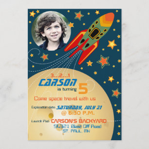 Invitation Planètes et étoiles spatiales Modèle photo anniver