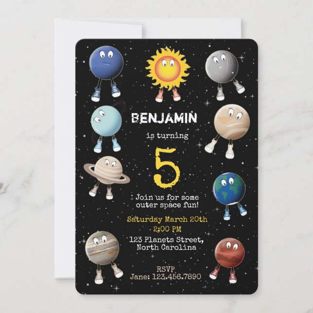 Invitation Planètes et l'Anniversaire de enfant du système so (Devant)