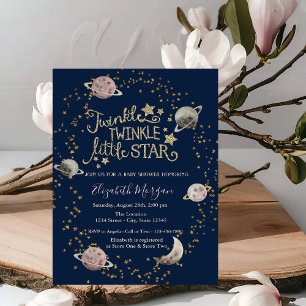Invitation Planètes, Étoiles Dorées Fête Baby Shower