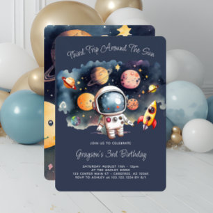 Invitation Planètes extérieures Bleu 3ème anniversaire