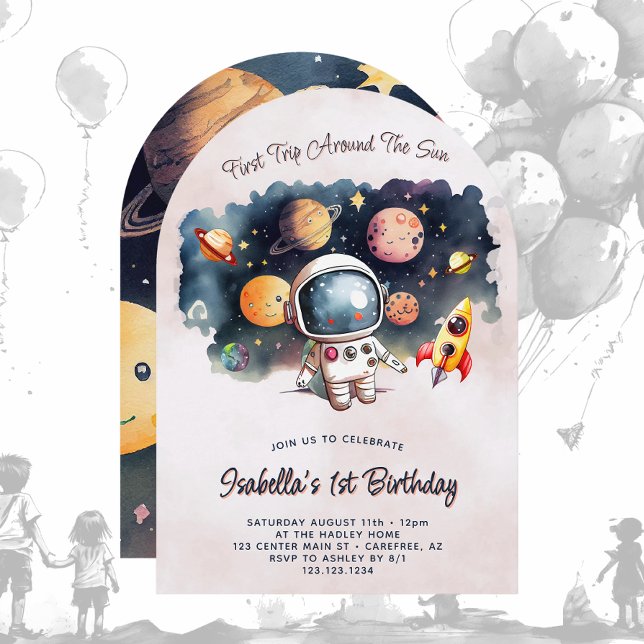 Invitation Planètes extérieures mignonnes 1er anniversaire (Créateur téléchargé)