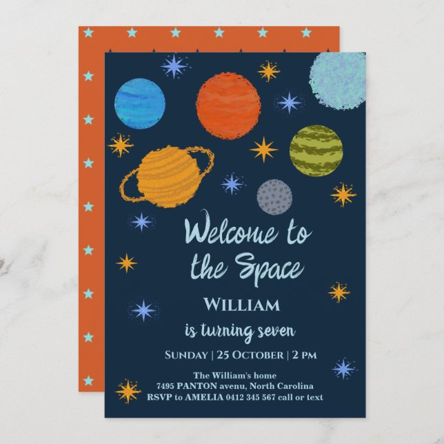 Invitation Planètes spatiales Galaxy Stars Boy Baby shower (Devant / Derrière)