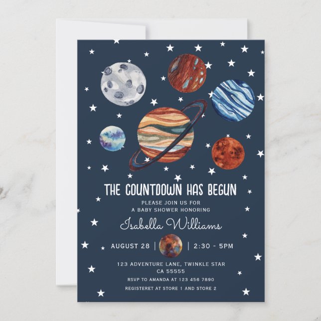 Invitation Planets Outer Space Boy Baby Shower (Devant)