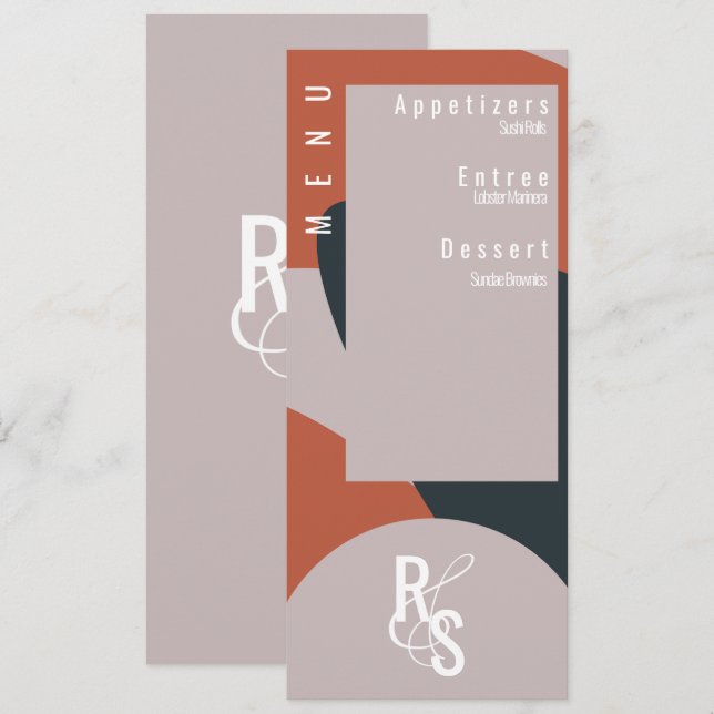 Invitation Planificateur de menu Terracotta Bleu Mariage Bio (Devant / Derrière)