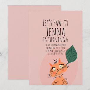 Invitation PlanT Fête d'anniversaire Chat Mignon Rose Noir 