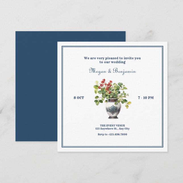 Invitation Plante avec mariage de vase antique (Devant / Derrière)